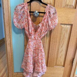 Sky to Moon Pink Floral Cutout Puff Sleeve Dress Size Med